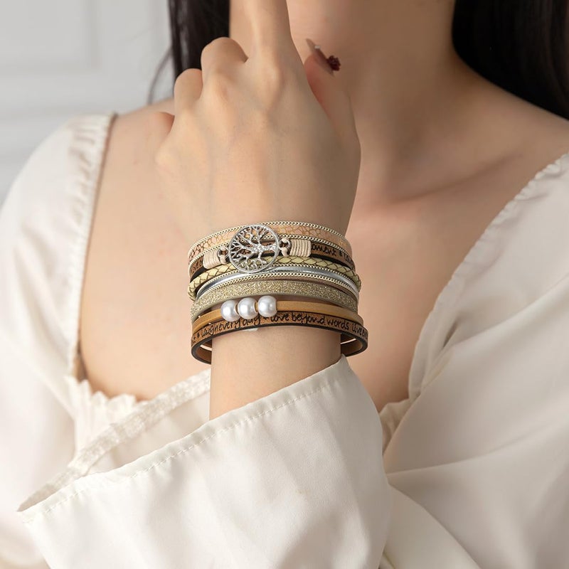 Rantanto Braid Leather Wrap Bracelet Trendy Stackable Crystal Cuff Boho Gold Heart Bracelet Jewelry Gift For Women - Image 3